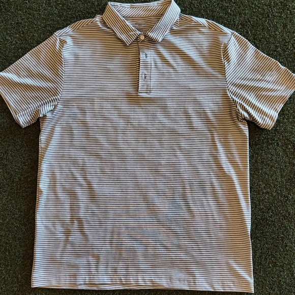 Polo Shirt Mens Large Members Mark Gary White Striped Short Sleeve - Picture 1 of 4